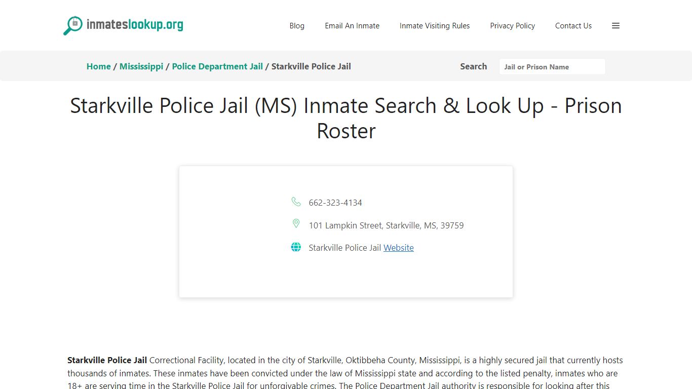 Starkville Police Jail (MS) Inmate Search & Look Up - Prison Roster