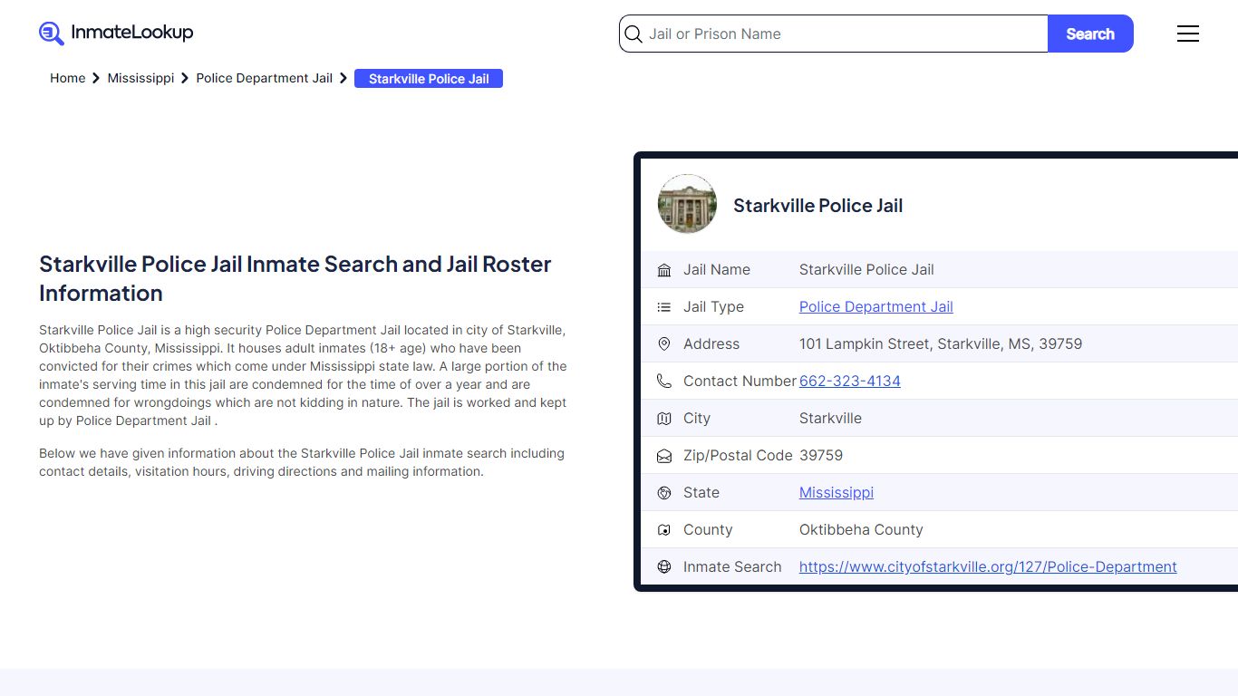 Starkville Police Jail Inmate Search and Jail Roster Information